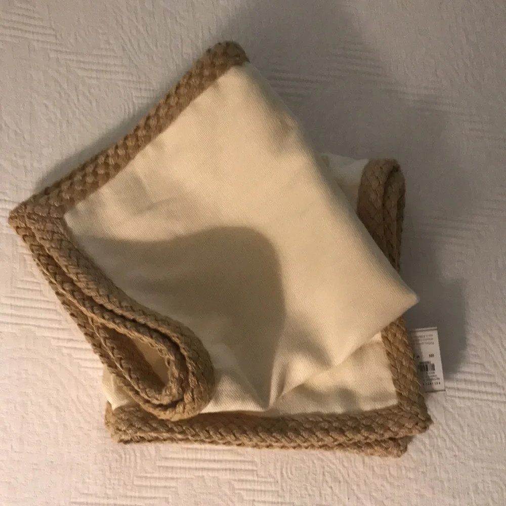 New Pottery Barn Linen & Jute Braid Pillow Covers Shams Ivory Tan 20”